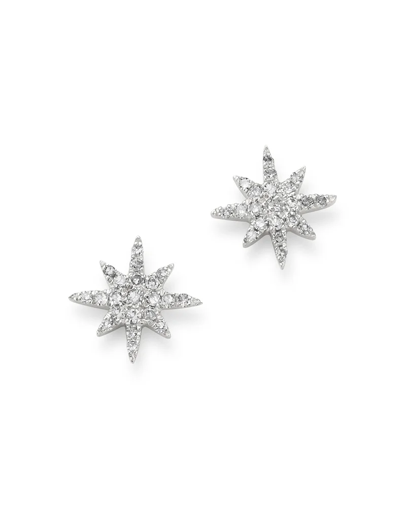 14K White Gold Diamond Starburst Stud Earrings