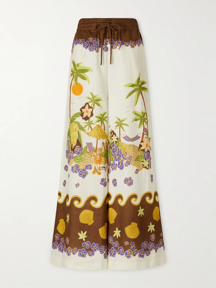 island cove printed linen wide leg pants