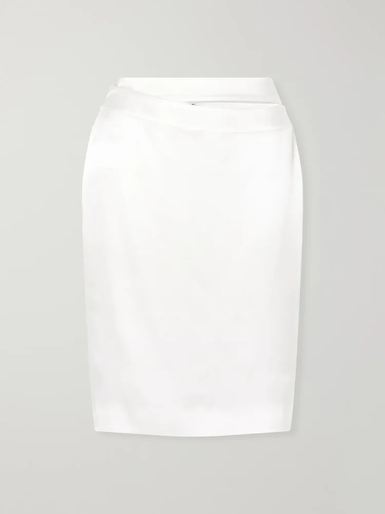 June cut-out silk-satin knee-length skirt