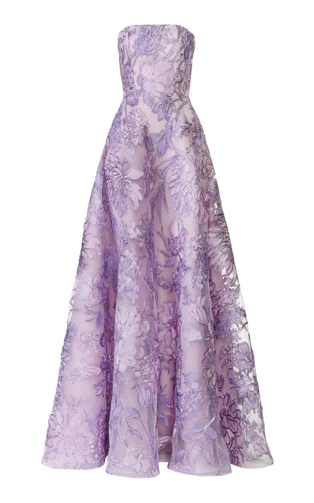 Floral Bustier Metallic Raffia Gown