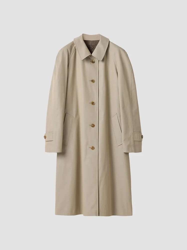 Reversible Single-Breasted Twill and Houndstooth Check Trench Coat