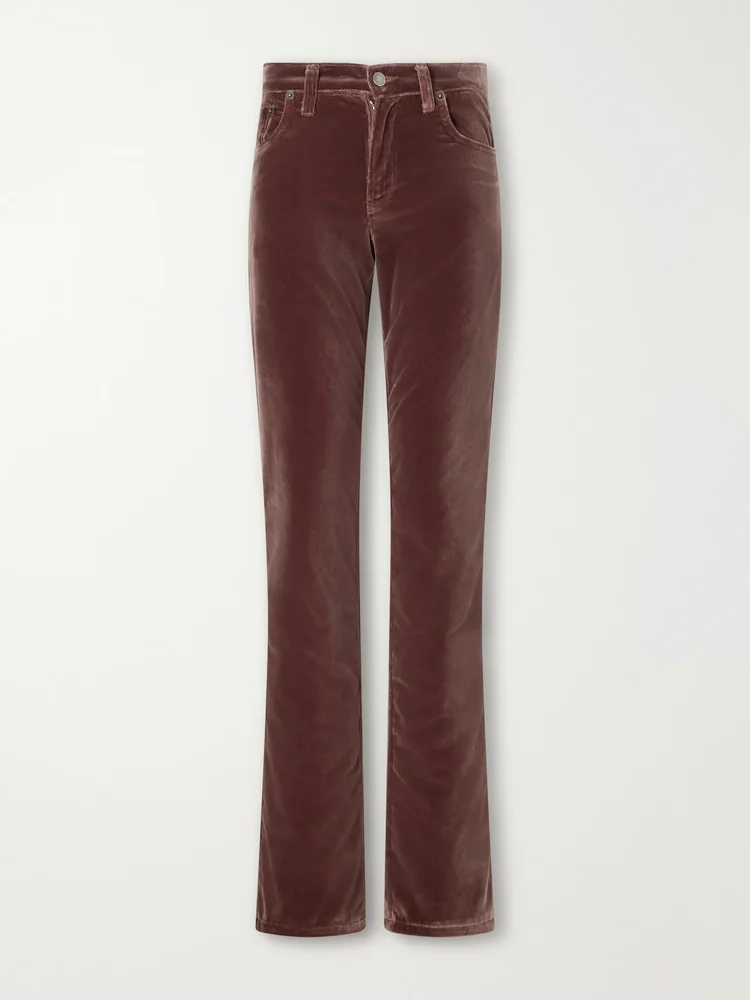 Carly cotton-velvet mid-rise straight-leg pants