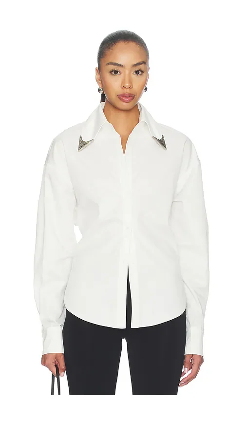 Tie-back Shirt With Metallic Pointed Collar
