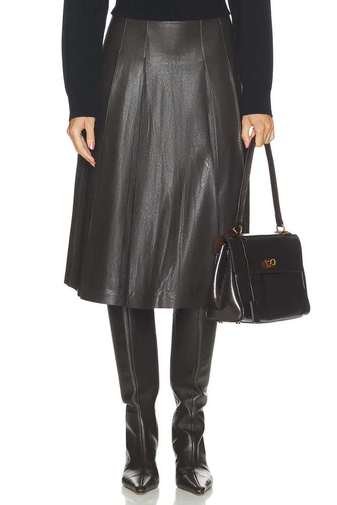 Faux Leather Pleated Midi Skirt