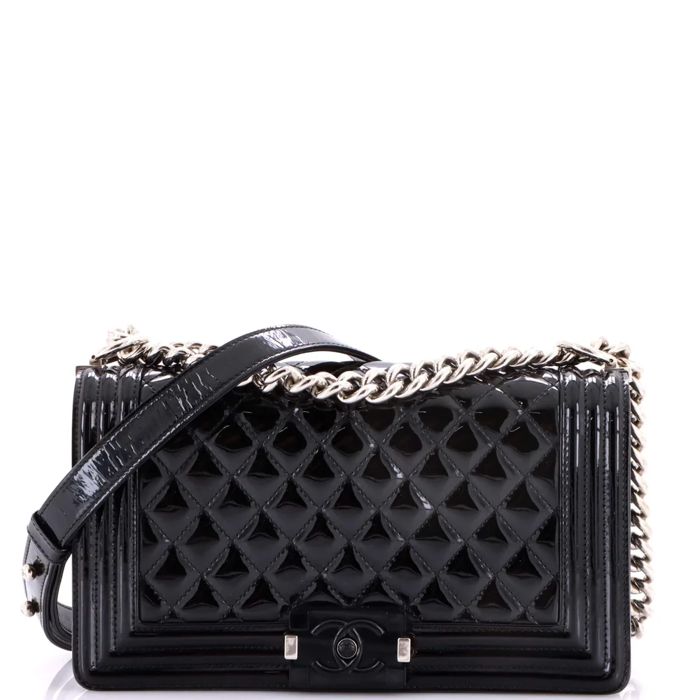 Pre-Owned Chanel Boy Flap Bag Quilted Plexiglass Patent Old Medium