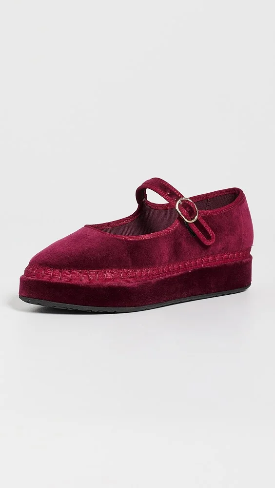 Double Lucrecia Velvet Mary Jane Flats (Burgundy)