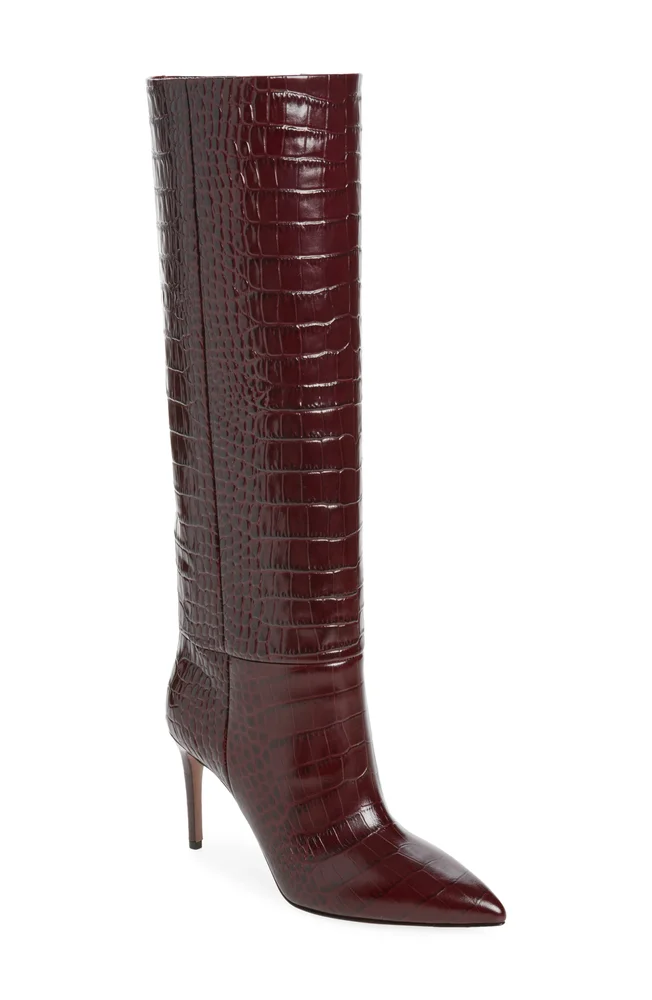 Stiletto Croc Embossed Leather Knee High Boot