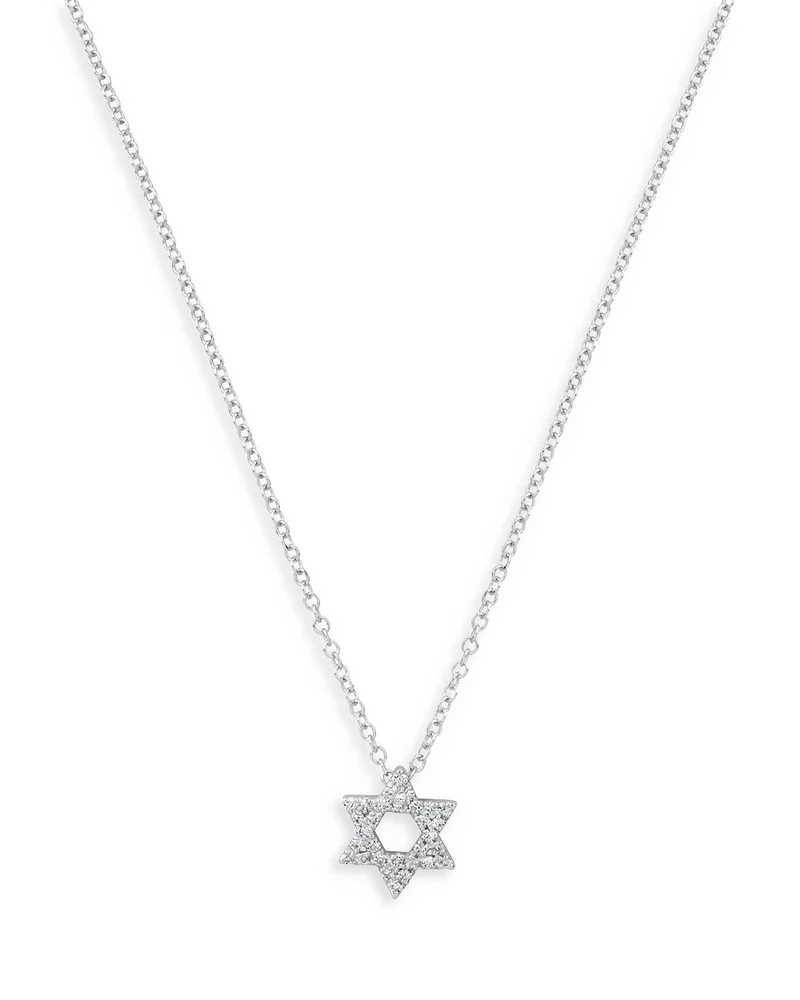 14K White Gold Diamond Star of David Pendant Necklace, 18"