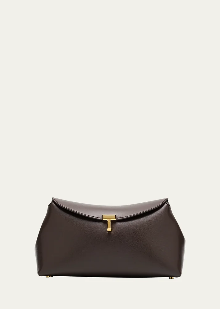 T Lock Flap Leather Clutch Bag