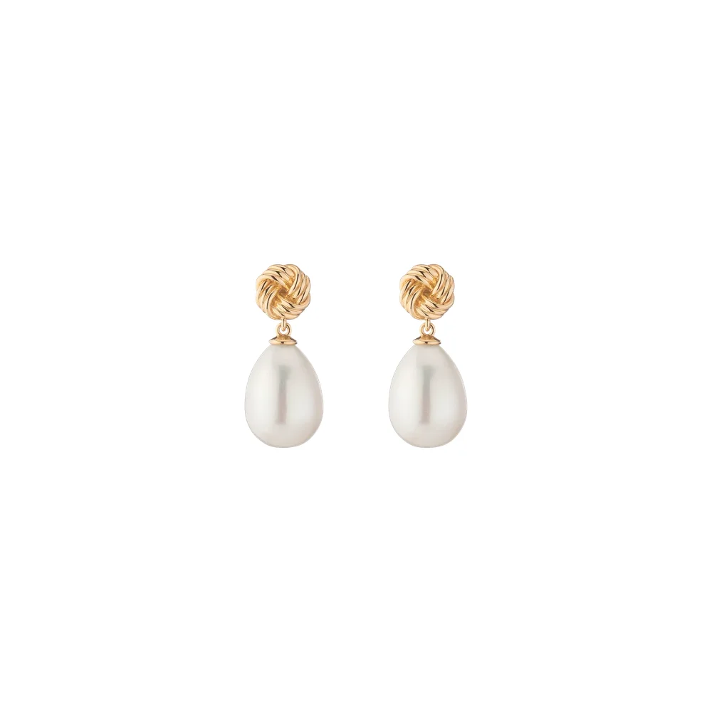 Aurate x Marilyn Monroe: Gold Knot Pearl Drop Earrings