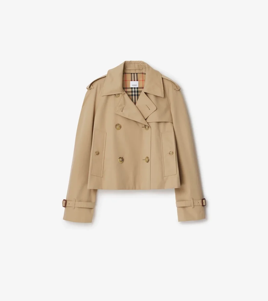 Cropped Gabardine Mayfair Trench Jacket in Honey Beige