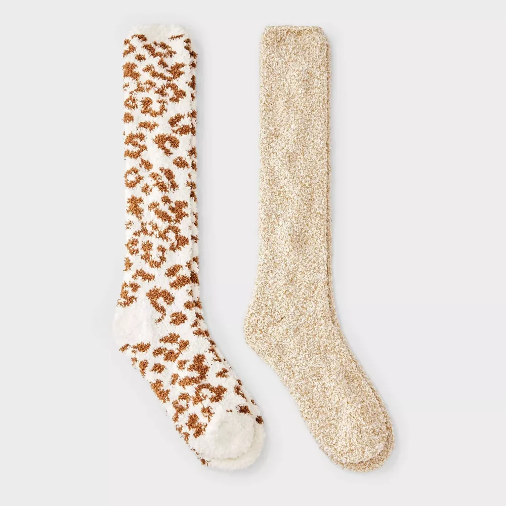 Leopard 2pk Cozy Knee High Socks
