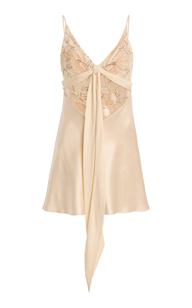 Bias-Cut Floral Embroidered Mini Dress