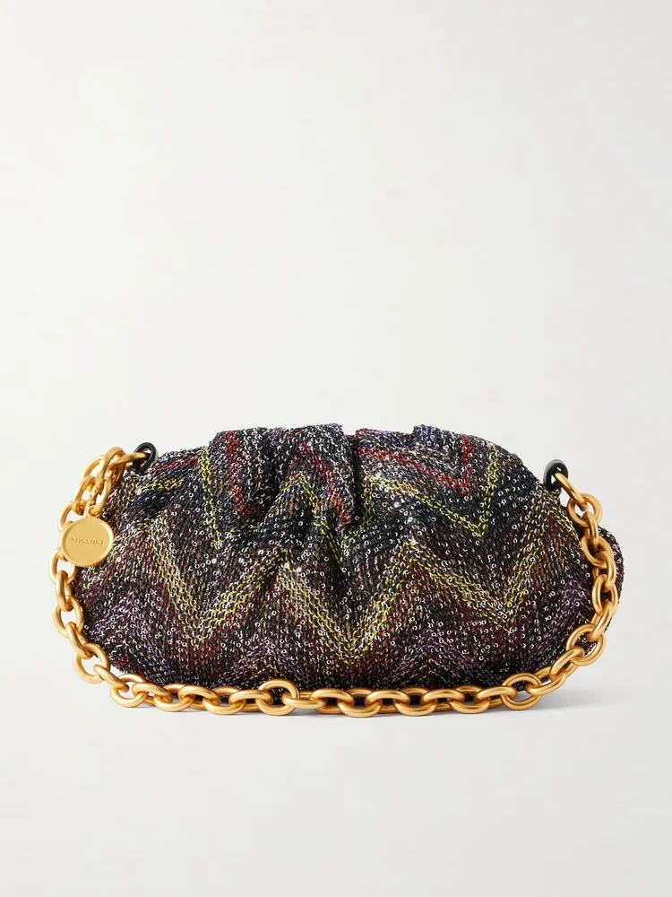 Caperdoni small sequined-embellished striped woven pouch