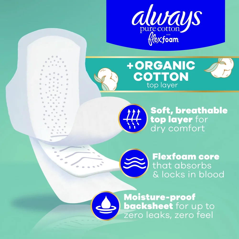 Pure Cotton Heavy Flow Pads with Organic Cotton Top Layer
