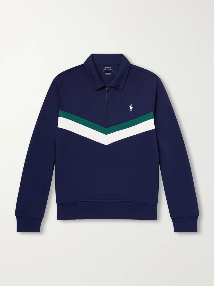 Striped Logo-Embroidered Cotton-Blend Piqué Sweatshirt