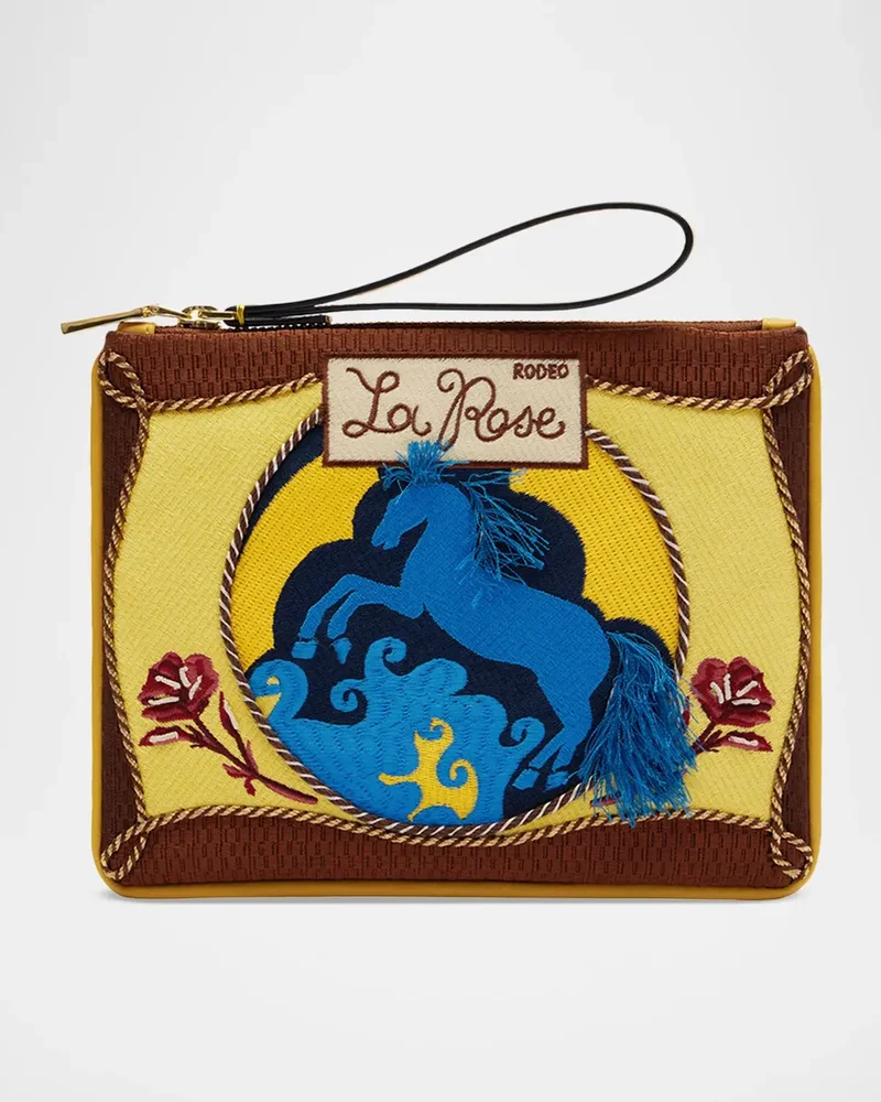 Ace Horse-Embroidered Flat Pouch Bag