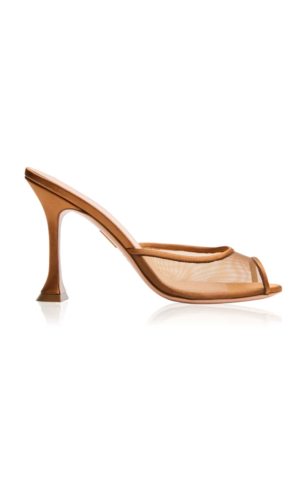 Giada Satin-Trimmed Mesh Mules