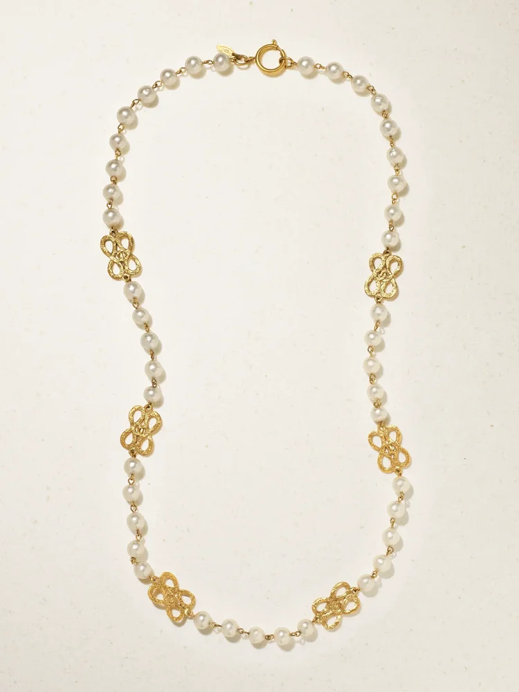 Chanel 1986 gold-plated faux pearl necklace