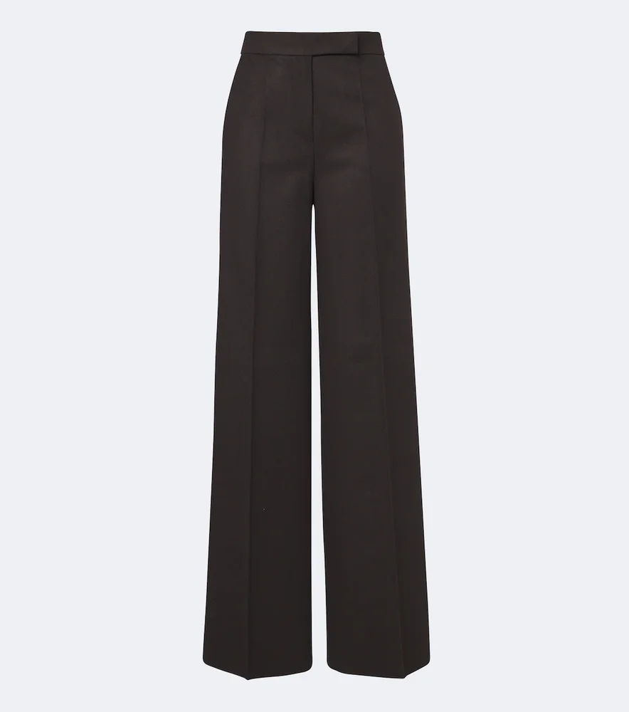 Pleated camel hair wide-leg pants
