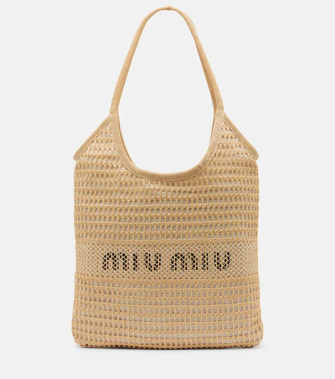 Ivy raffia-effect and linen shopper
