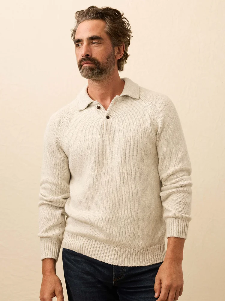 Heirloom Long-Sleeve Sweater Polo - Heather Grey