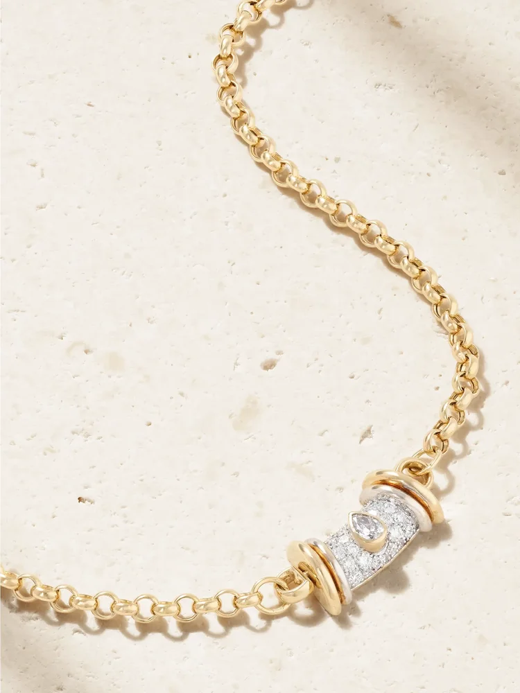 Warrior Princess small 18-karat gold diamond necklace