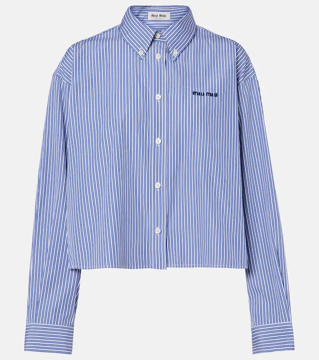 Striped cropped cotton poplin shirt