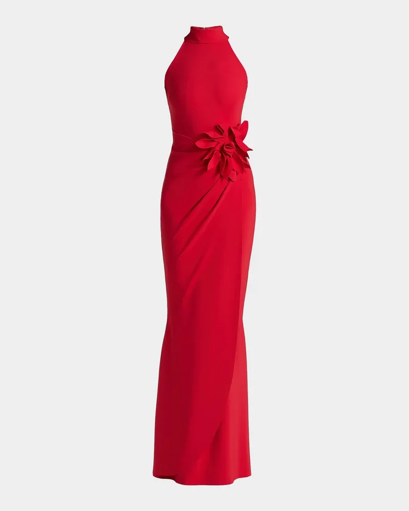 Gudruly Floral-Appliqué Halterneck Gown