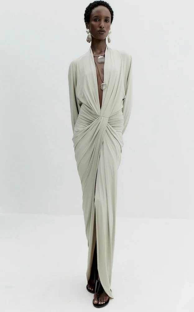 Odessa Deep Cowl-Neck Maxi Dress