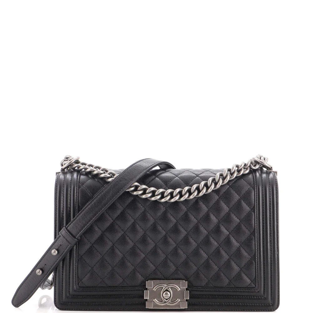 Pre-Owned Chanel Boy Flap Bag Quilted Caviar New Medium