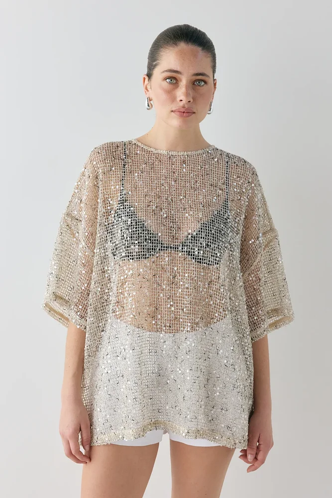 VRG GRL Arden Sequin Top Cream