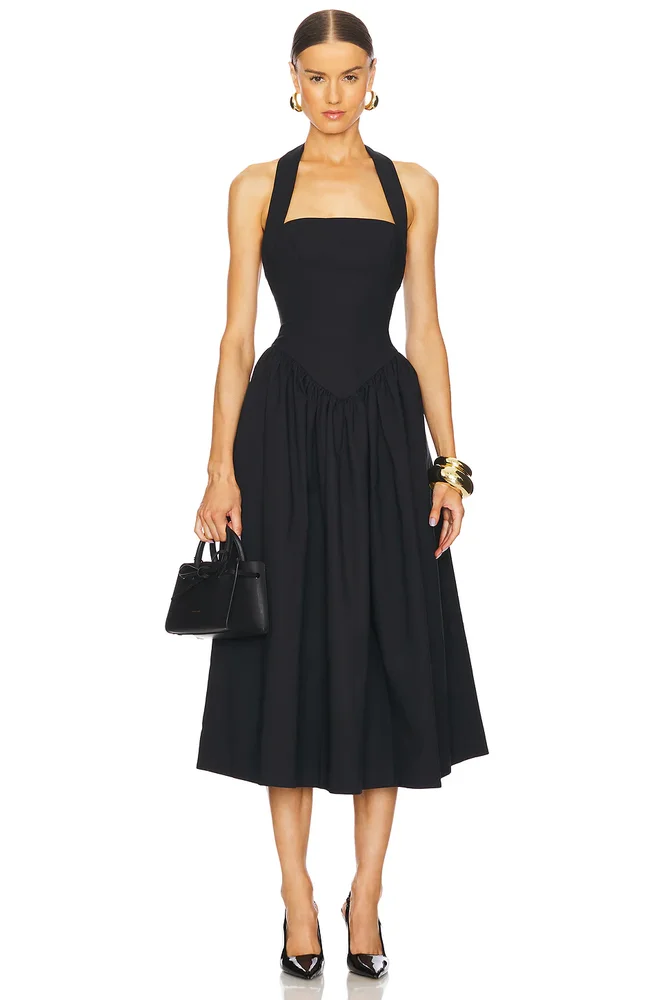 Faille Halter Midi Dress