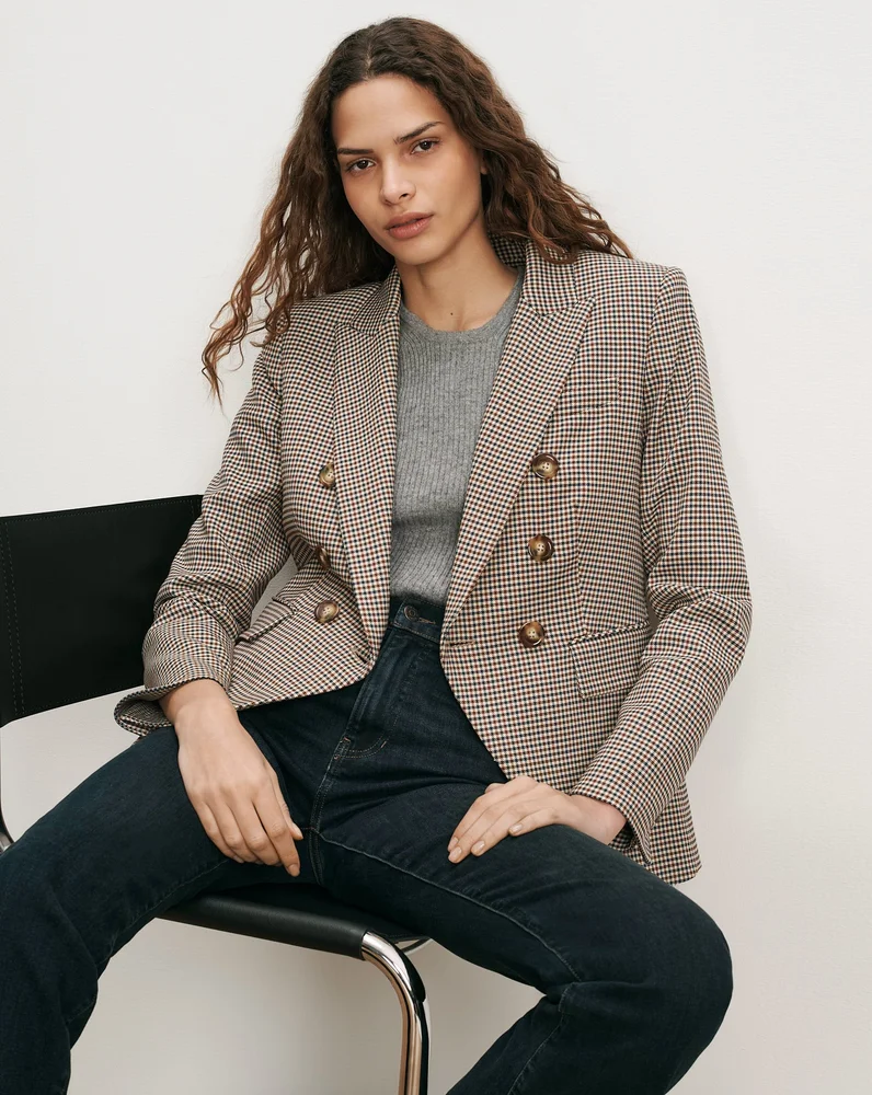Miller Houndstooth Dickey Jacket in Rust Brown & Navy Multi | Veronica Beard