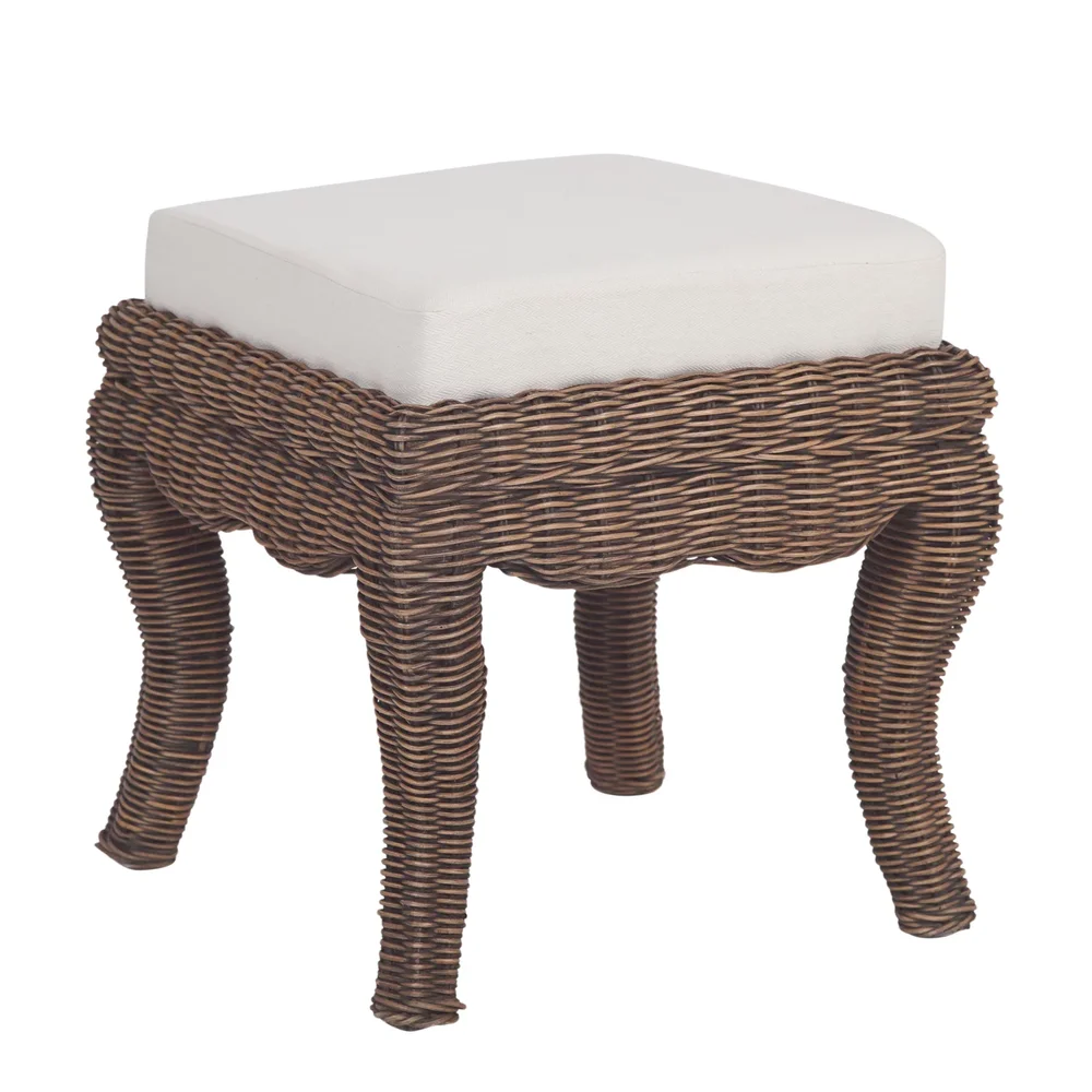 Rowan Coastal Woven Rattan Vanity Stool with White Cushion