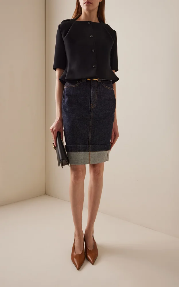 Kendra Cuffed Denim Midi Skirt