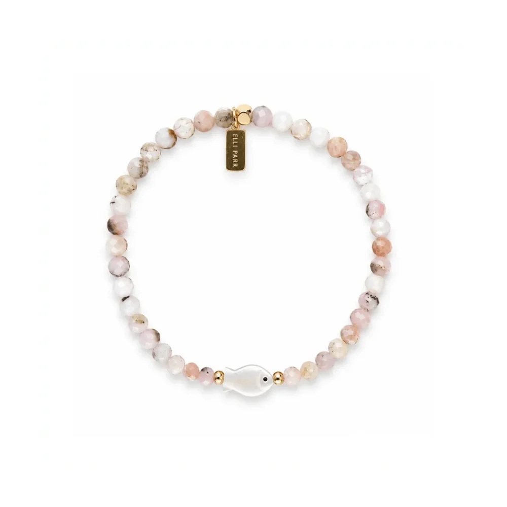 Pink Opal Fish Charm Beaded Bracelet