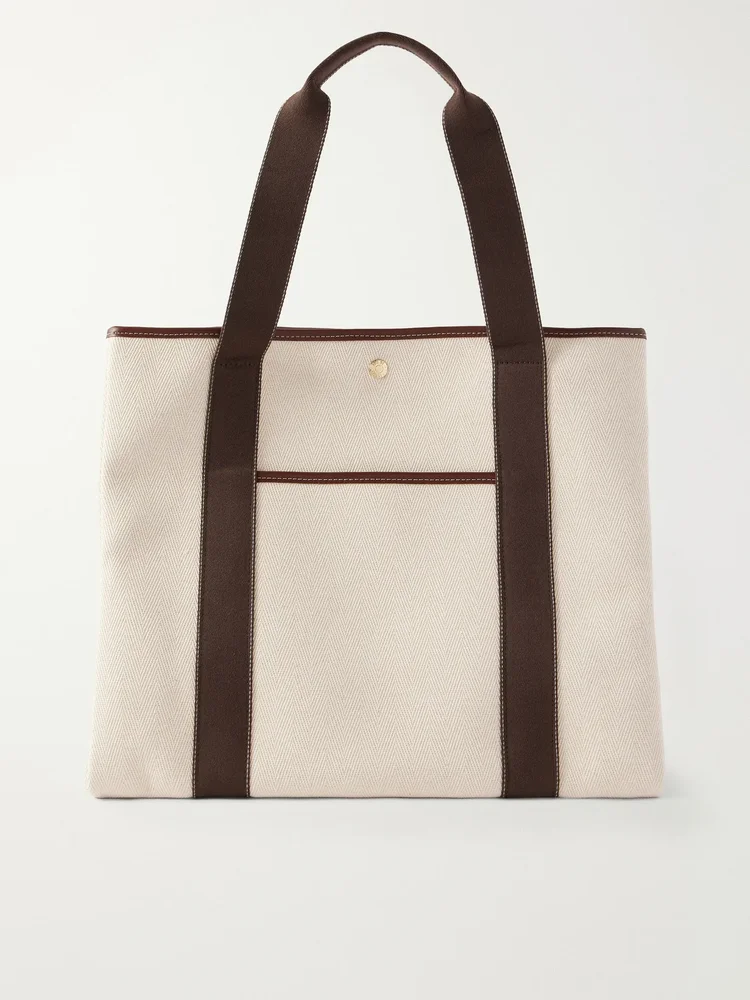 Traversée large leather and webbing-trimmed canvas tote