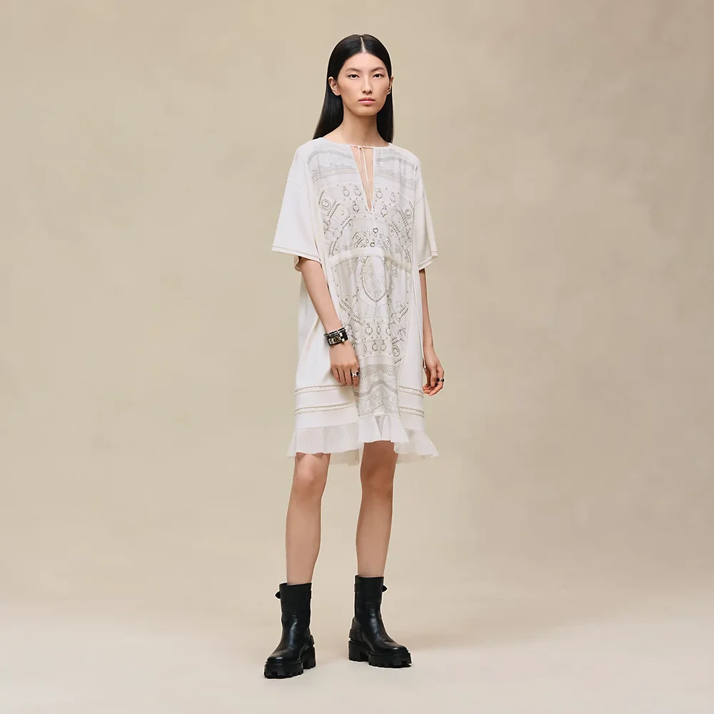 "Aux Champs en Fleurs Raye" short-sleeve dress