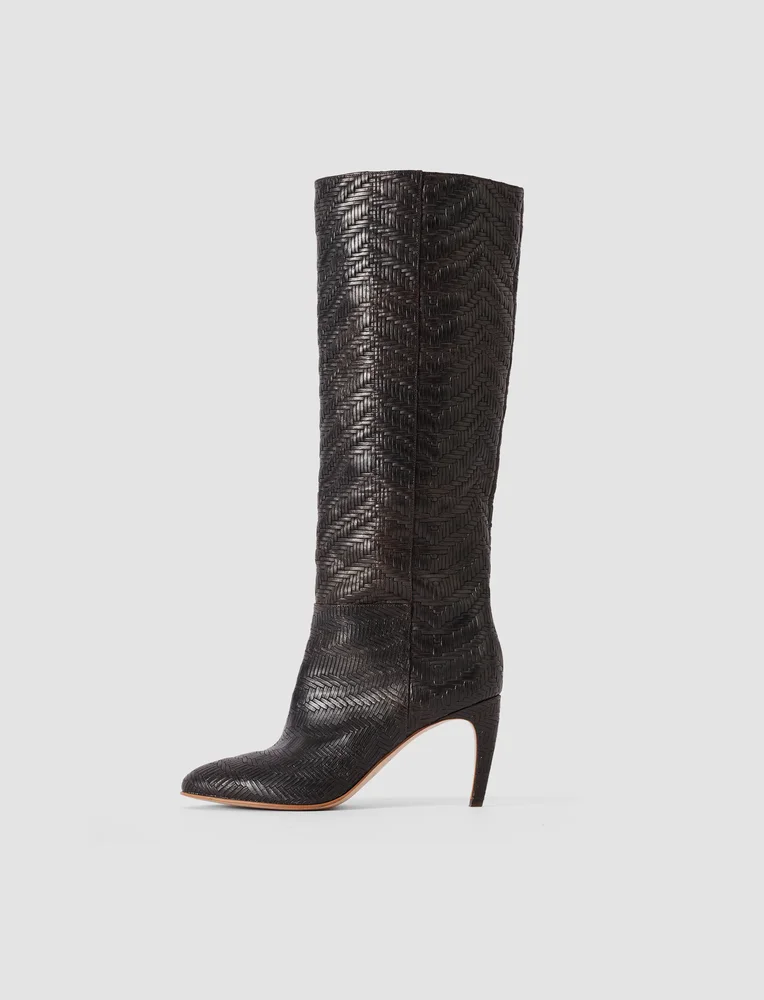 Jolie Woven Leather Knee High Heeled Boots