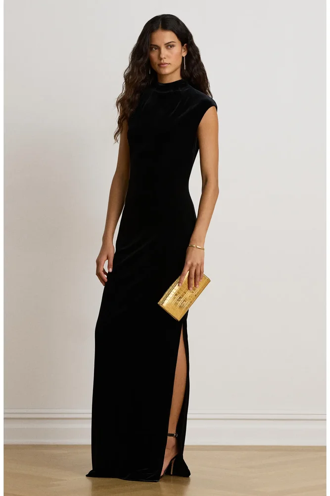 Luxe Velvet Knit Mock Neck Gown