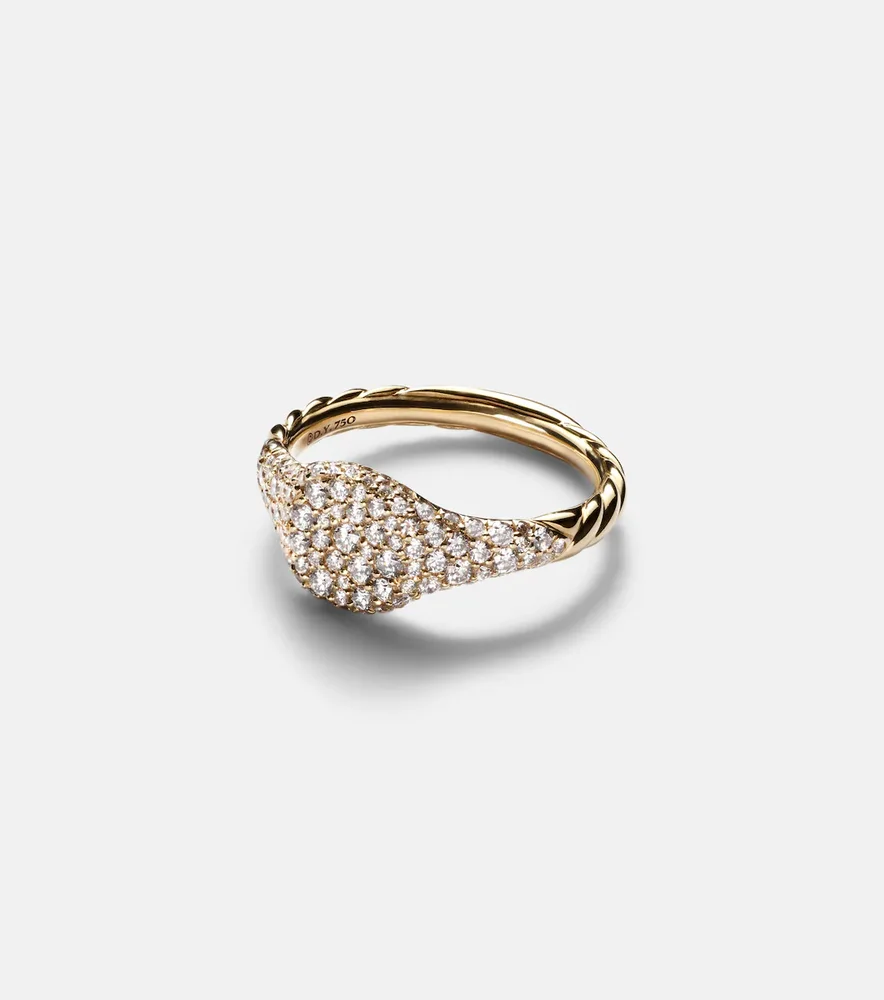 Petite Pavé 18kt gold pinky ring with diamonds