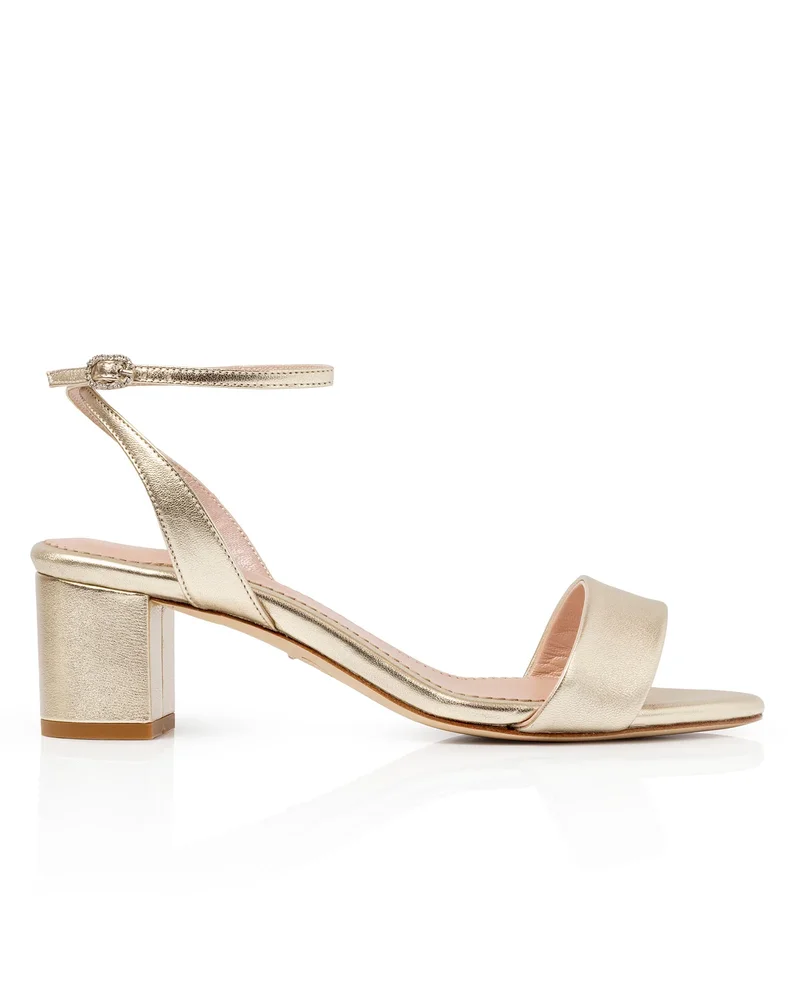 Stella Gold Leather Low Block Heel Sandal