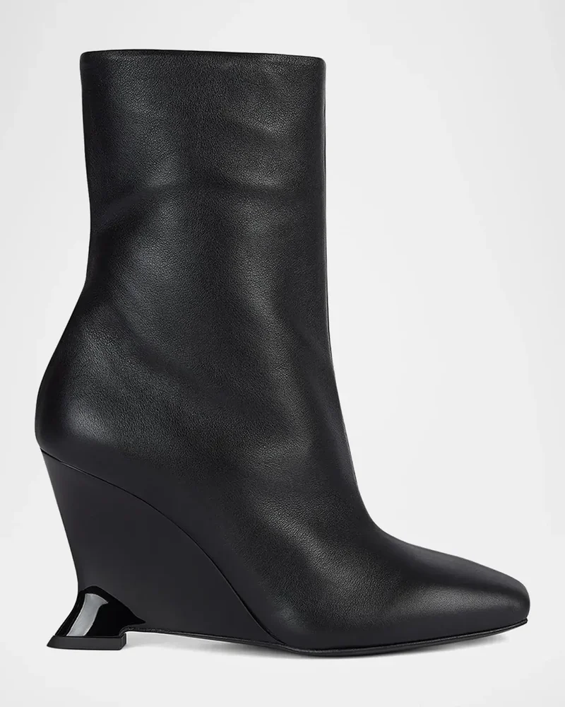 95MM Leather Wedge Ankle Boots