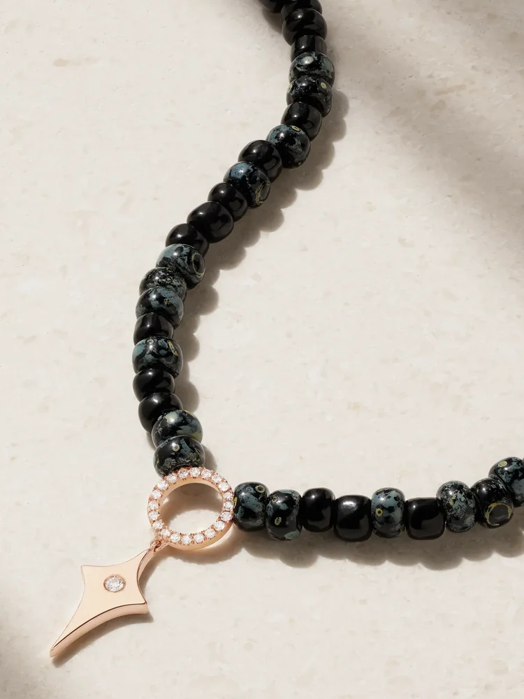 14-karat rose gold, bead and diamond necklace