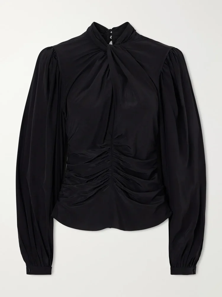 Despona gathered silk-satin blouse