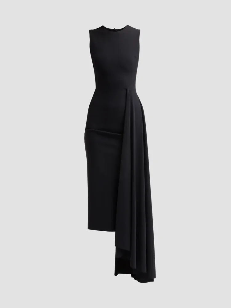 Elham Asymmetric Sash Midi Dress