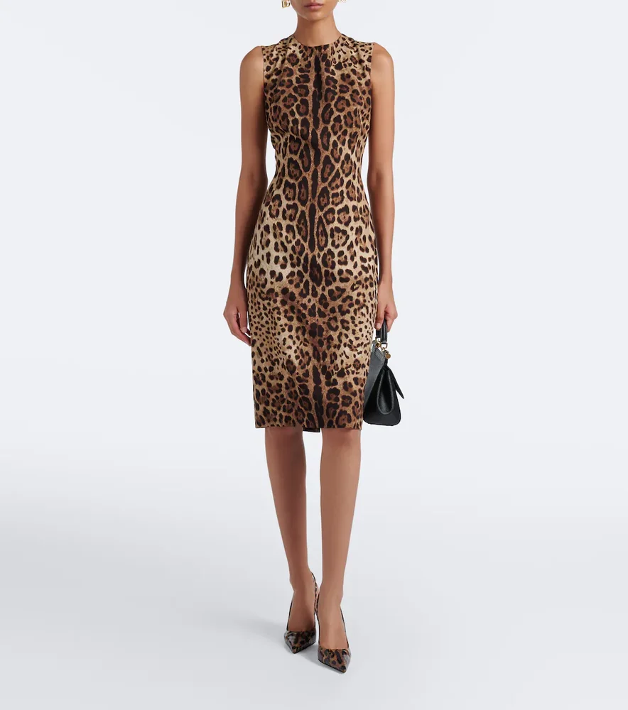 Leopard-print silk-blend charmeuse midi dress