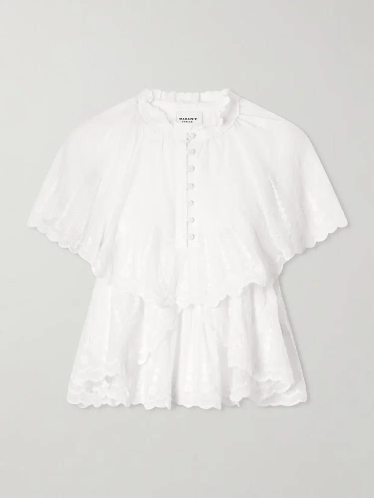 lorna ruffled embroidered cotton blouse