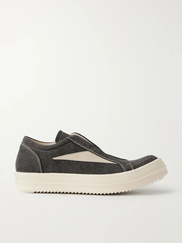 DRKSHDW Laceless Vintage suede-trimmed canvas sneakers